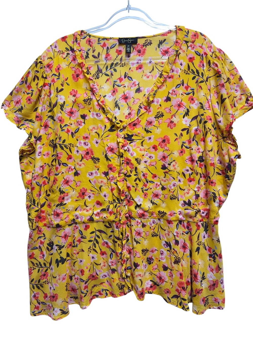 Pure Cotton Knit Gauze Chambray Floral Ruffle Peplum Babydoll Top Blouse Shirt